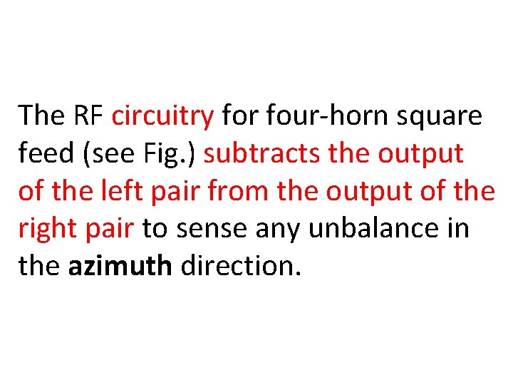 The RF circuitry for four horn square feed (see Fig. ) subtracts the output