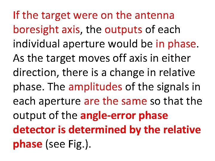 If the target were on the antenna boresight axis, the outputs of each individual