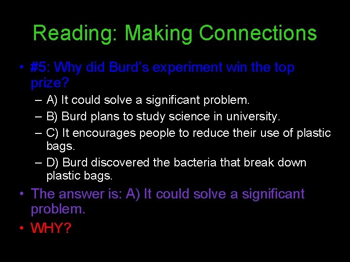 Reading: Making Connections • #5: Why did Burd’s experiment win the top prize? – Reading: Making Connections • #5: Why did Burd’s experiment win the top prize? –