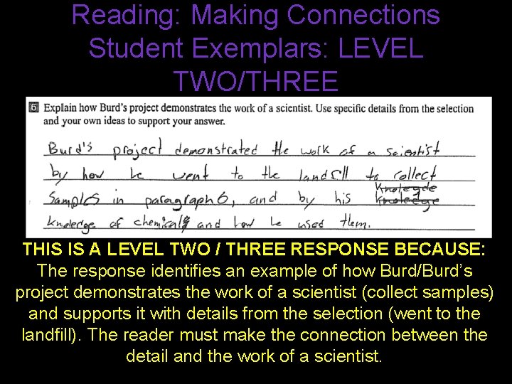 Reading: Making Connections Student Exemplars: LEVEL TWO/THREE THIS IS A LEVEL TWO / THREE Reading: Making Connections Student Exemplars: LEVEL TWO/THREE THIS IS A LEVEL TWO / THREE