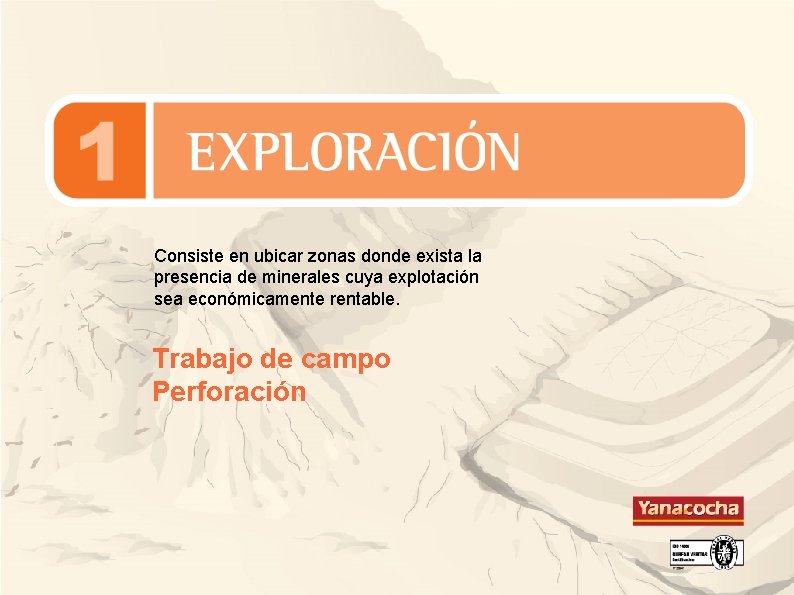 Consiste en ubicar zonas donde exista la presencia de minerales cuya explotación sea económicamente Consiste en ubicar zonas donde exista la presencia de minerales cuya explotación sea económicamente