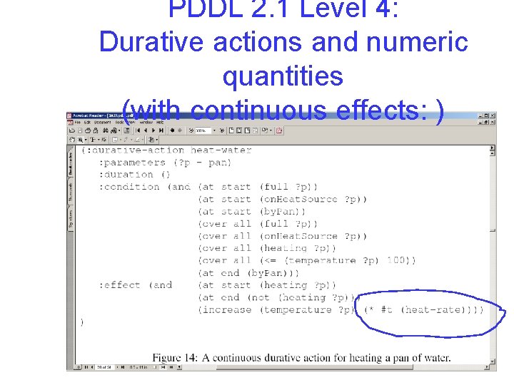 PDDL 2. 1 Level 4: Durative actions and numeric quantities (with continuous effects: ) PDDL 2. 1 Level 4: Durative actions and numeric quantities (with continuous effects: )