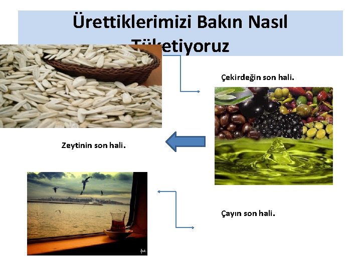 Ürettiklerimizi Bakın Nasıl Tüketiyoruz Çekirdeğin son hali. Zeytinin son hali. Çayın son hali. 