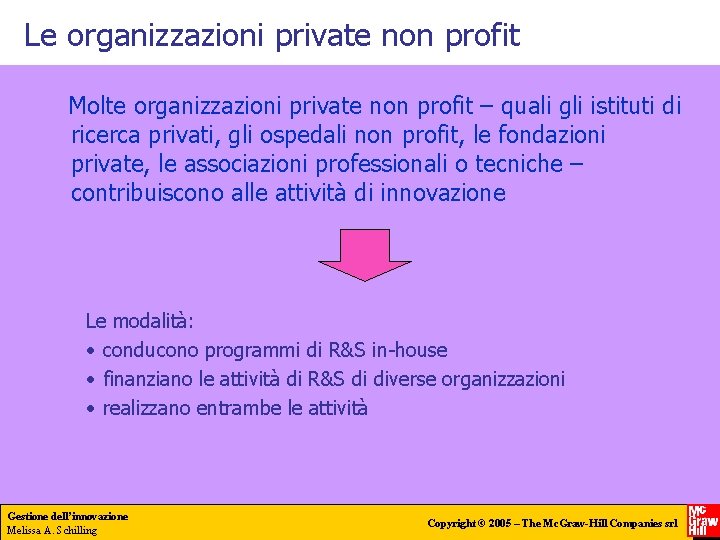 Le organizzazioni private non profit Molte organizzazioni private non profit – quali gli istituti