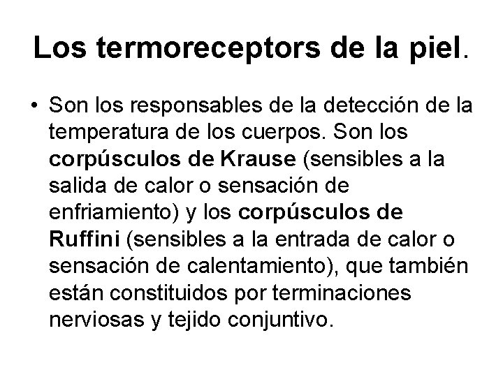 Los termoreceptors de la piel. • Son los responsables de la detección de la