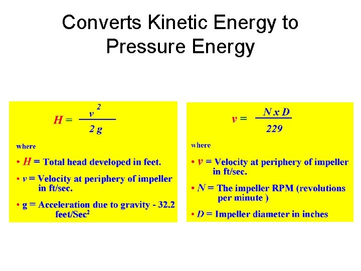 Converts Kinetic Energy to Pressure Energy Converts Kinetic Energy to Pressure Energy