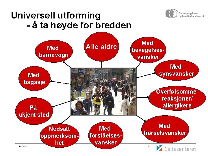 Universell utforming - å ta høyde for bredden Med barnevogn Alle aldre Med bevegelsesvansker