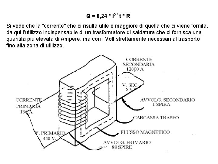 Q = 0, 24 * I 2 * t * R Si vede che