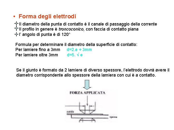  • Forma degli elettrodi Il diametro della punta di contatto è il canale