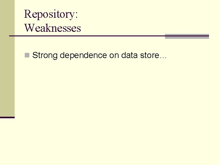 Repository: Weaknesses n Strong dependence on data store… 
