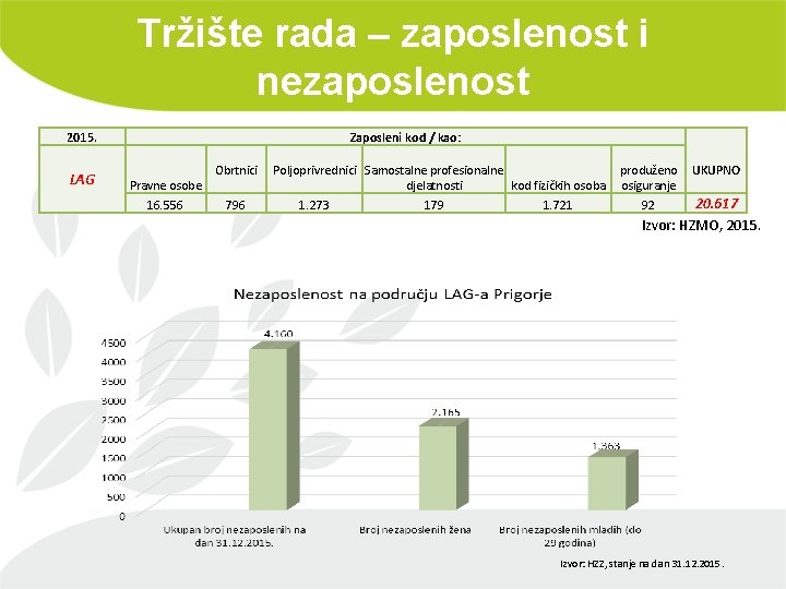 Tržište rada – zaposlenost i nezaposlenost 2015. LAG Zaposleni kod / kao: Obrtnici Pravne