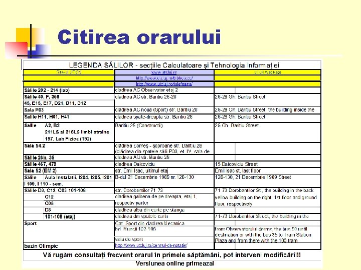 Citirea orarului 