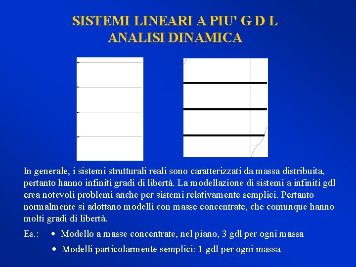 SISTEMI LINEARI A PIU' G D L ANALISI DINAMICA In generale, i sistemi strutturali