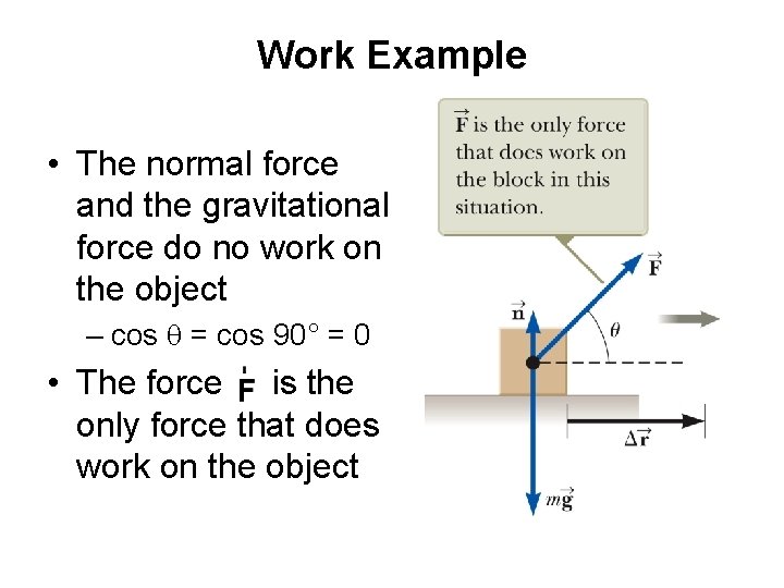 Work Example • The normal force and the gravitational force do no work on Work Example • The normal force and the gravitational force do no work on