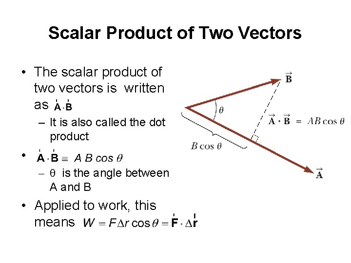 Scalar Product of Two Vectors • The scalar product of two vectors is written Scalar Product of Two Vectors • The scalar product of two vectors is written