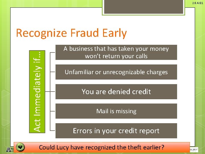 2. 6. 4. G 1 Act Immediately if… Recognize Fraud Early A business that