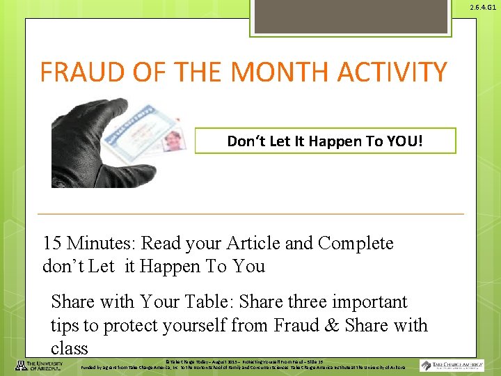 2. 6. 4. G 1 FRAUD OF THE MONTH ACTIVITY Don‘t Let It Happen