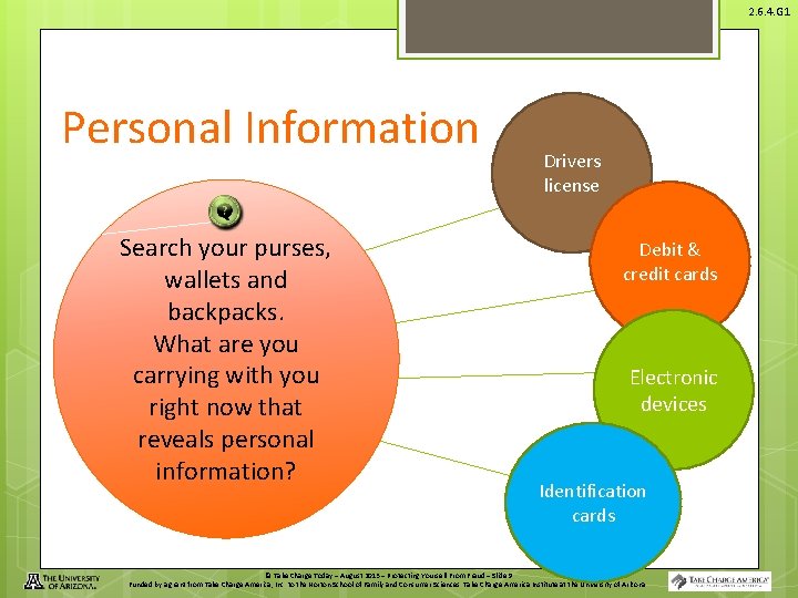 2. 6. 4. G 1 Personal Information Search your purses, wallets and backpacks. What