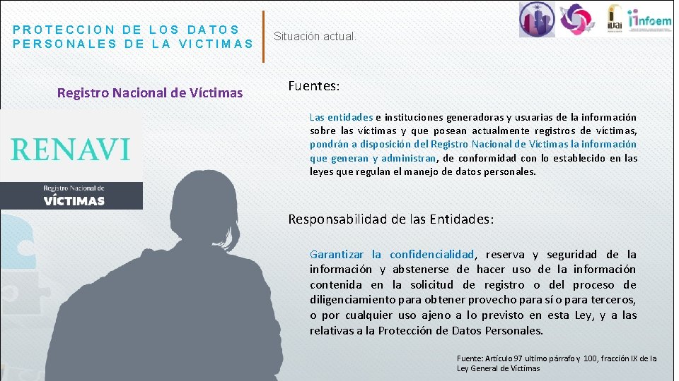 PROTECCION DE LOS DATOS PERSONALES DE LA VICTIMAS Registro Nacional de Víctimas Situación actual.