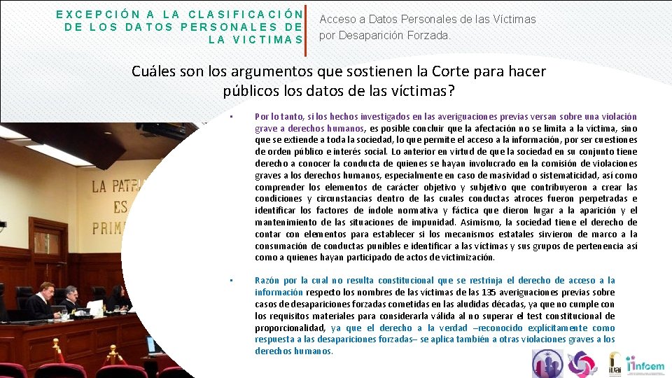 EXCEPCIÓN A LA CLASIFICACIÓN DE LOS DATOS PERSONALES DE LA VICTIMAS Acceso a Datos