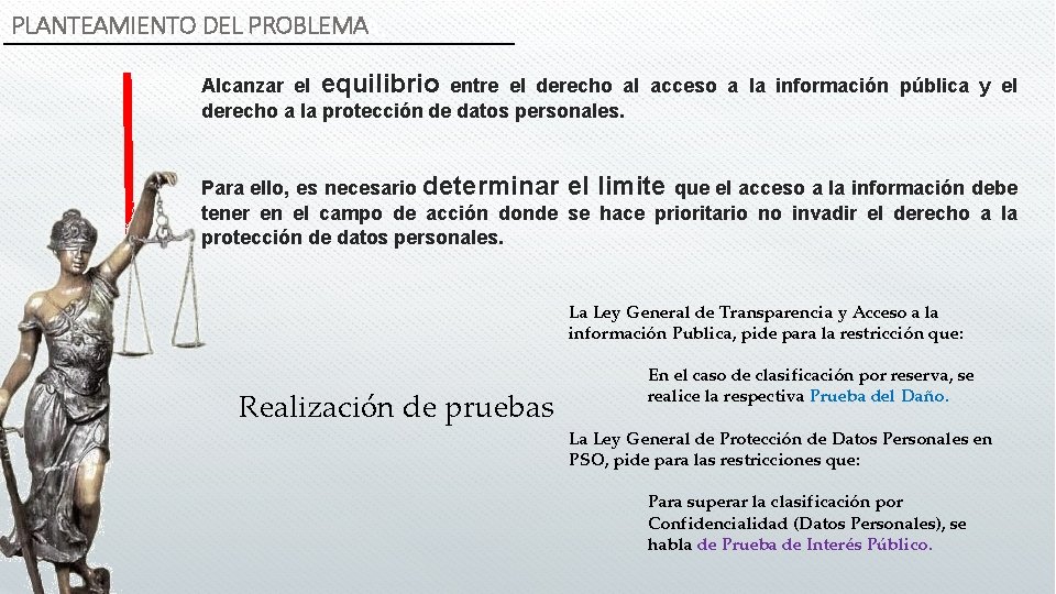 PLANTEAMIENTO DELPROBLEMA. Alcanzar el equilibrio entre el derecho al acceso a la información pública