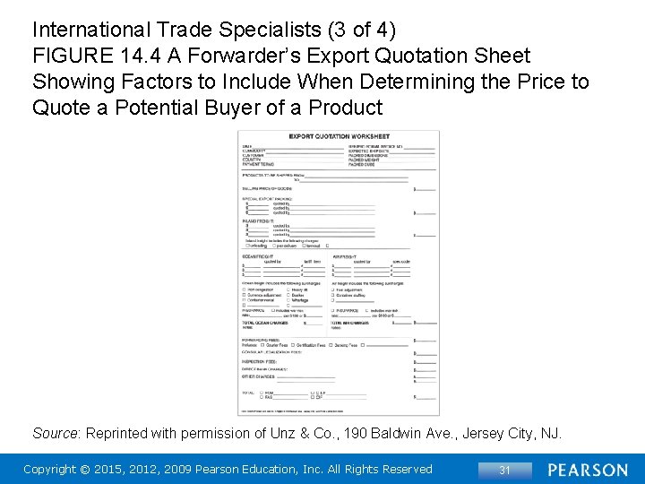 International Trade Specialists (3 of 4) FIGURE 14. 4 A Forwarder’s Export Quotation Sheet