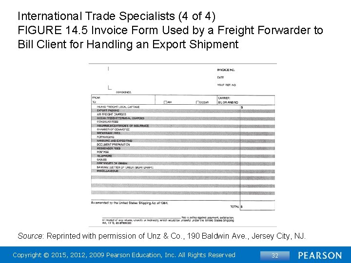 International Trade Specialists (4 of 4) FIGURE 14. 5 Invoice Form Used by a