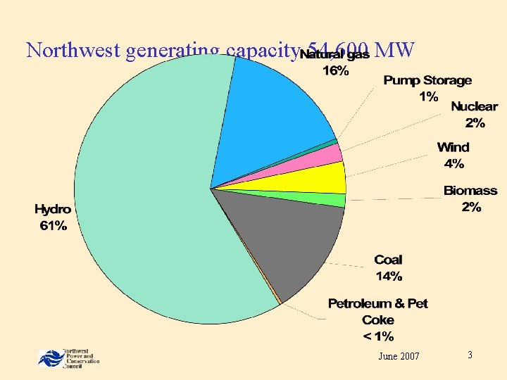 Northwest generating capacity 54, 600 MW June 2007 3 