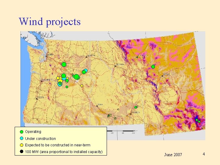 Wind projects Operating Under construction Expected to be constructed in near-term 100 MW (area