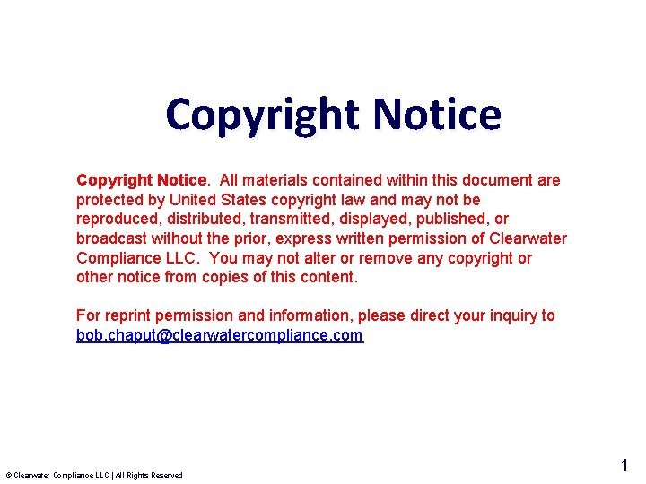 Copyright Notice. All materials contained within this document are protected by United States copyright
