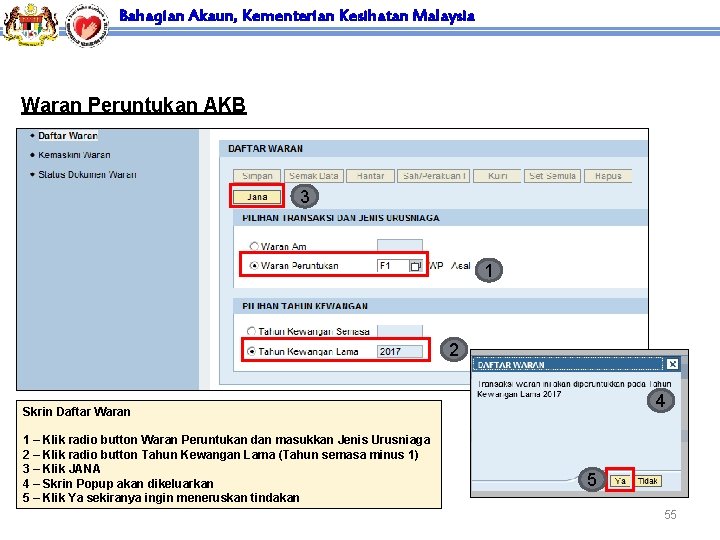 Bahagian Akaun, Kementerian Kesihatan Malaysia Waran Peruntukan AKB 3 1 2 4 Skrin Daftar