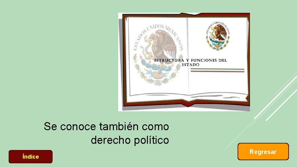 Se conoce también como derecho político Índice Regresar 