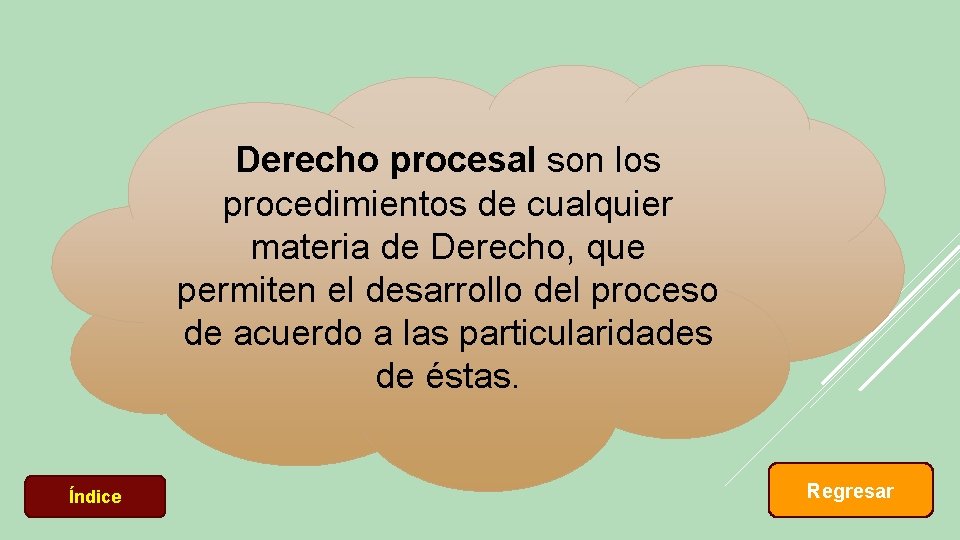 Derecho procesal son los procedimientos de cualquier materia de Derecho, que permiten el desarrollo