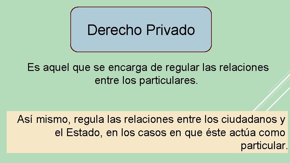 Derecho Privado Es aquel que se encarga de regular las relaciones entre los particulares.