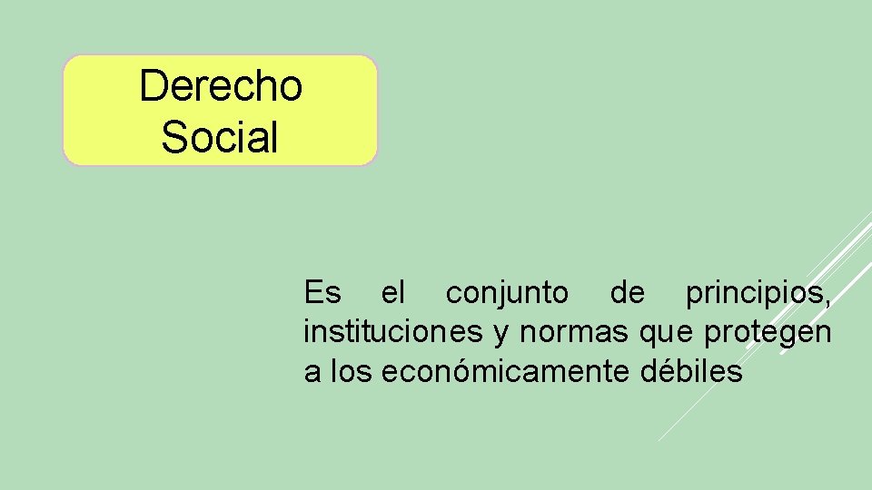 Derecho Social Es el conjunto de principios, instituciones y normas que protegen a los