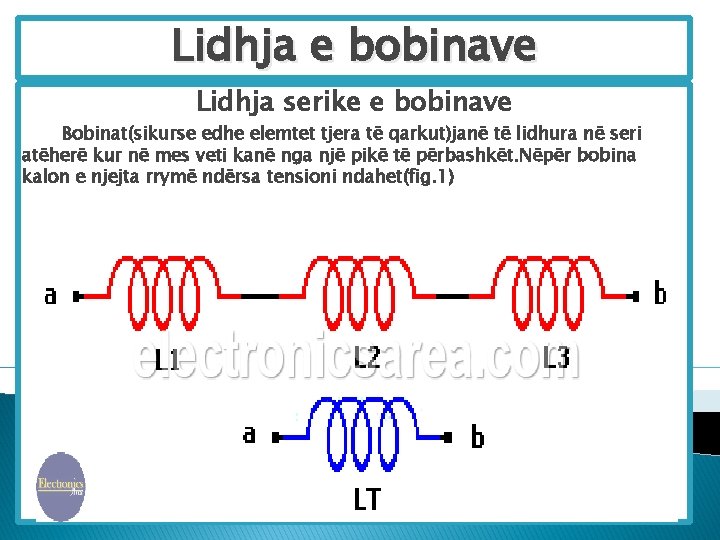 Lidhja e bobinave Lidhja serike e bobinave Bobinat(sikurse edhe elemtet tjera të qarkut)janë të