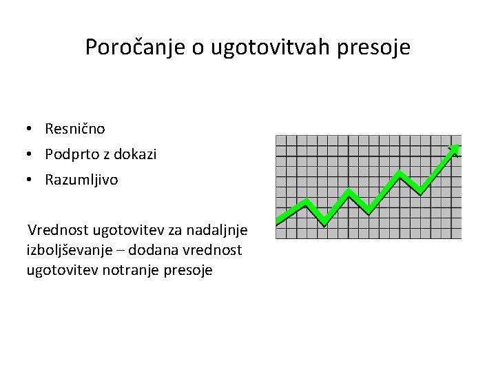 Poročanje o ugotovitvah presoje • Resnično • Podprto z dokazi • Razumljivo Vrednost ugotovitev
