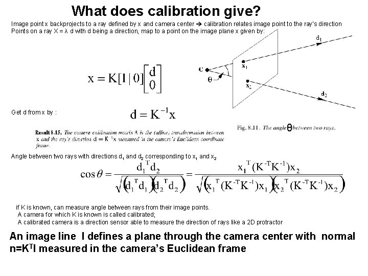 What does calibration give? Image point x backprojects to a ray defined by x