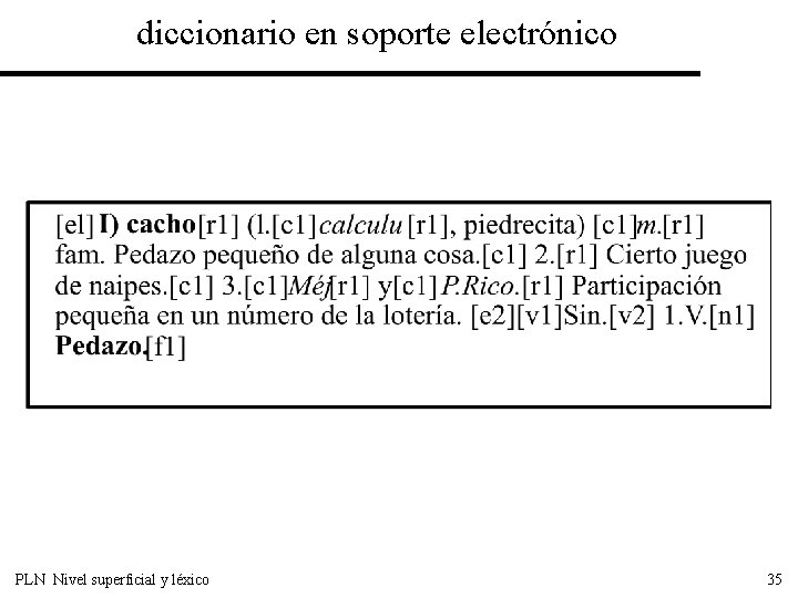 diccionario en soporte electrónico PLN Nivel superficial y léxico 35 