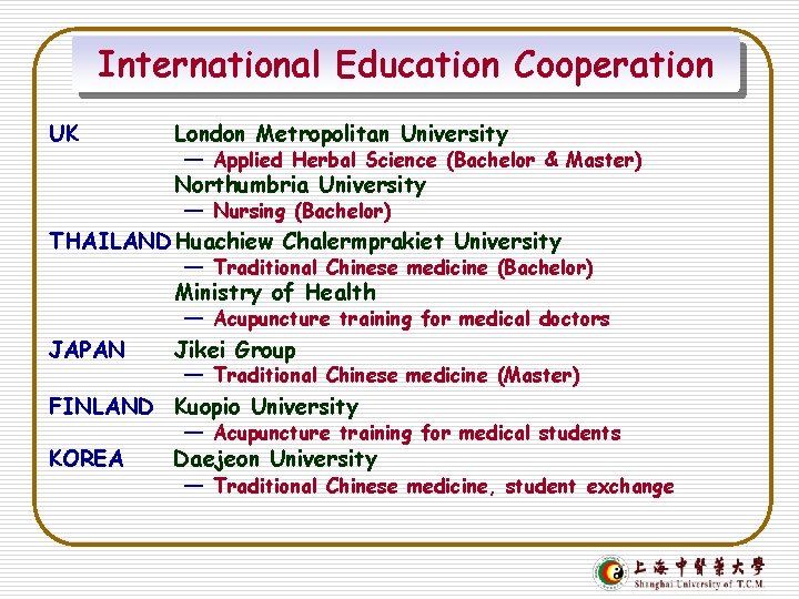 International Education Cooperation UK London Metropolitan University — Applied Herbal Science (Bachelor & Master)