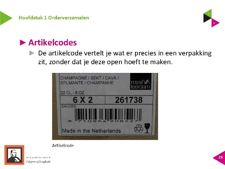 Hoofdstuk 1 Orderverzamelen ► Artikelcodes ► De artikelcode vertelt je wat er precies in