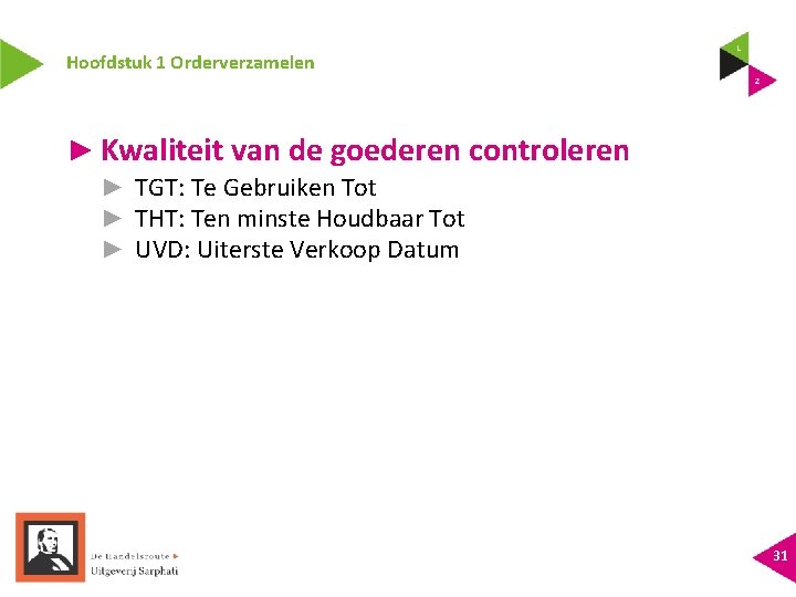 Hoofdstuk 1 Orderverzamelen ► Kwaliteit van de goederen controleren ► TGT: Te Gebruiken Tot