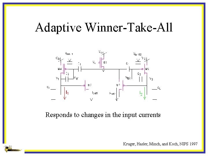 Adaptive Winner-Take-All Responds to changes in the input currents Kruger, Hasler, Minch, and Koch,