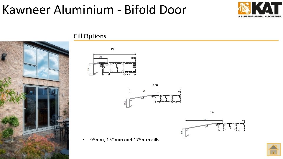 Kawneer Aluminium - Bifold Door Cill Options 95 150 174 § 95 mm, 150