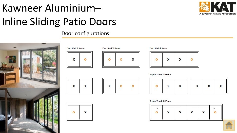 Kawneer Aluminium– Inline Sliding Patio Doors Door configurations 