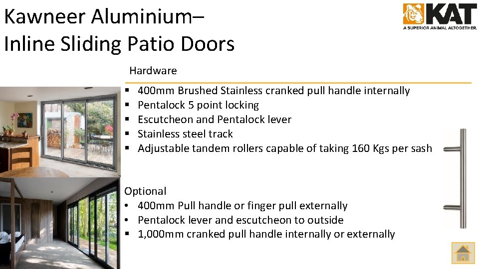 Kawneer Aluminium– Inline Sliding Patio Doors Hardware § § § 400 mm Brushed Stainless