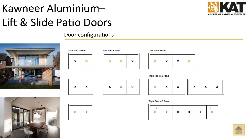 Kawneer Aluminium– Lift & Slide Patio Doors Door configurations 