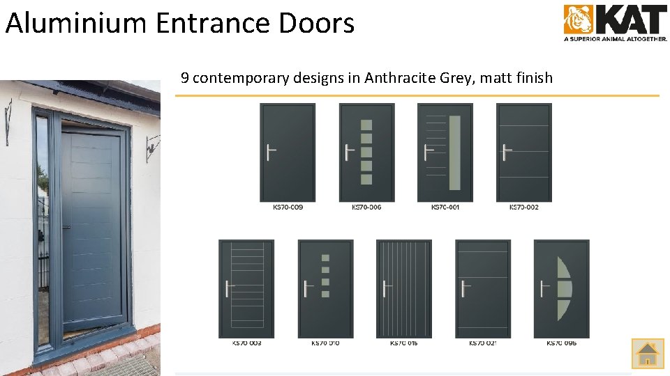 Aluminium Entrance Doors 9 contemporary designs in Anthracite Grey, matt finish 