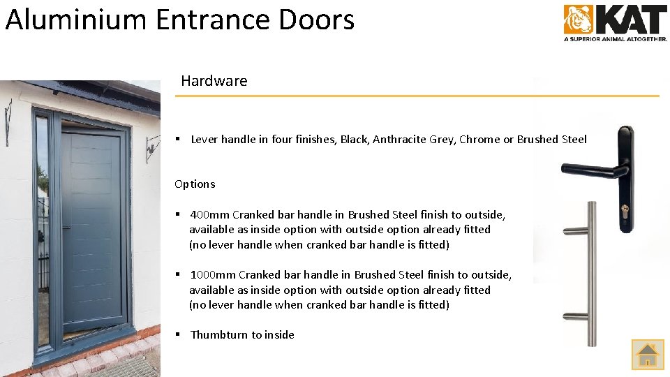 Aluminium Entrance Doors Hardware § Lever handle in four finishes, Black, Anthracite Grey, Chrome