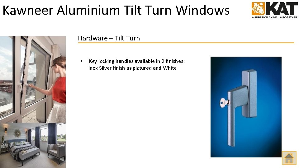 Kawneer Aluminium Tilt Turn Windows Hardware – Tilt Turn • Key locking handles available